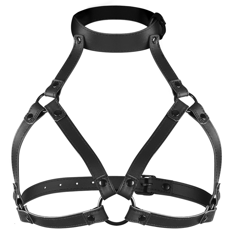 Harnais Poitrine BDSM Réglable Cuir Vegan Chaîne Métal - Fetish Submissive
