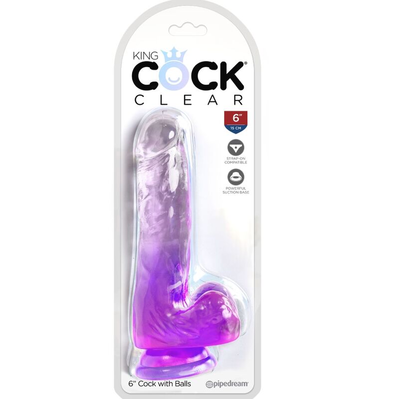 Clear pénis réaliste avec boules 13.5 cm violet