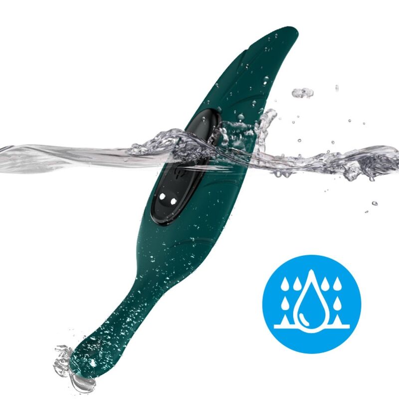 Stimulateur clitoridien Feuille Armony submersible plongé dans l'eau, commandes visibles