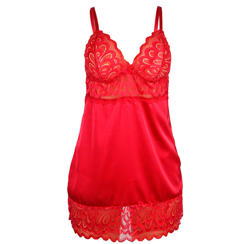 SUBBLIME - BABYDOLL EN SATIN AVEC DENTELLE ROUGE L/XL