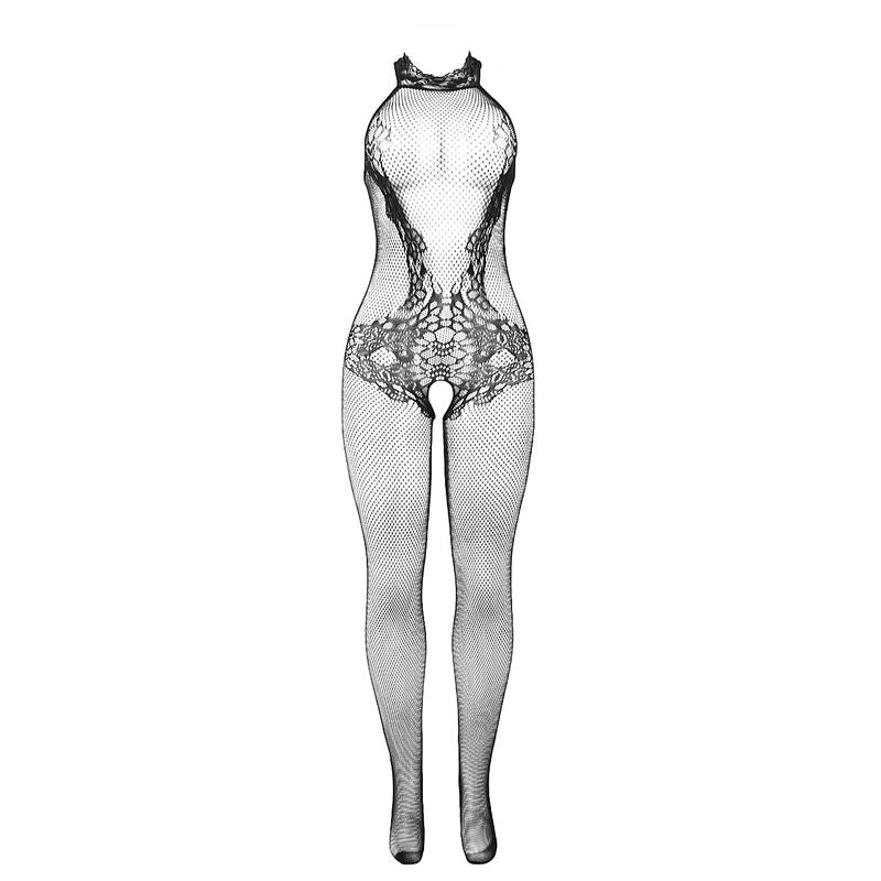 SUBBLIME - 951801 BODYSTOCKING RÉSILLE ET DENTELLE SANS FOURREAU COL MONTANT NOIR TAILLE UNIQUE