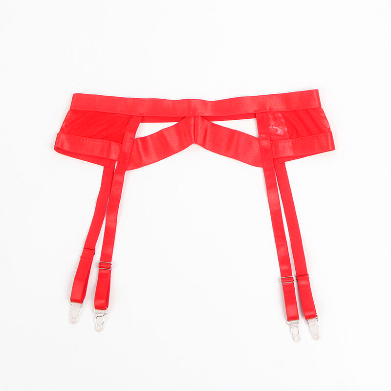 SUBBLIME - 955267 ENSEMBLE SOUTIEN-GORGE BONDAGE ROUGE AVEC JARRETELLE L/XL