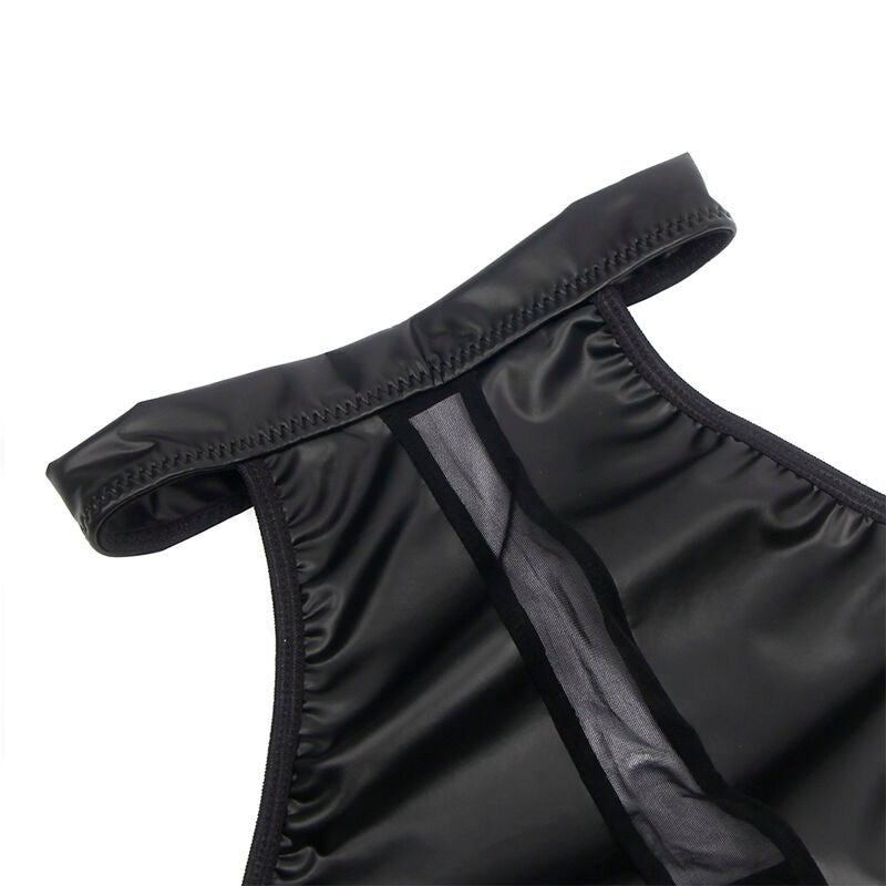 Robe Dos Nu Col Licou Cuir PU et Maille Transparente - Subblime
