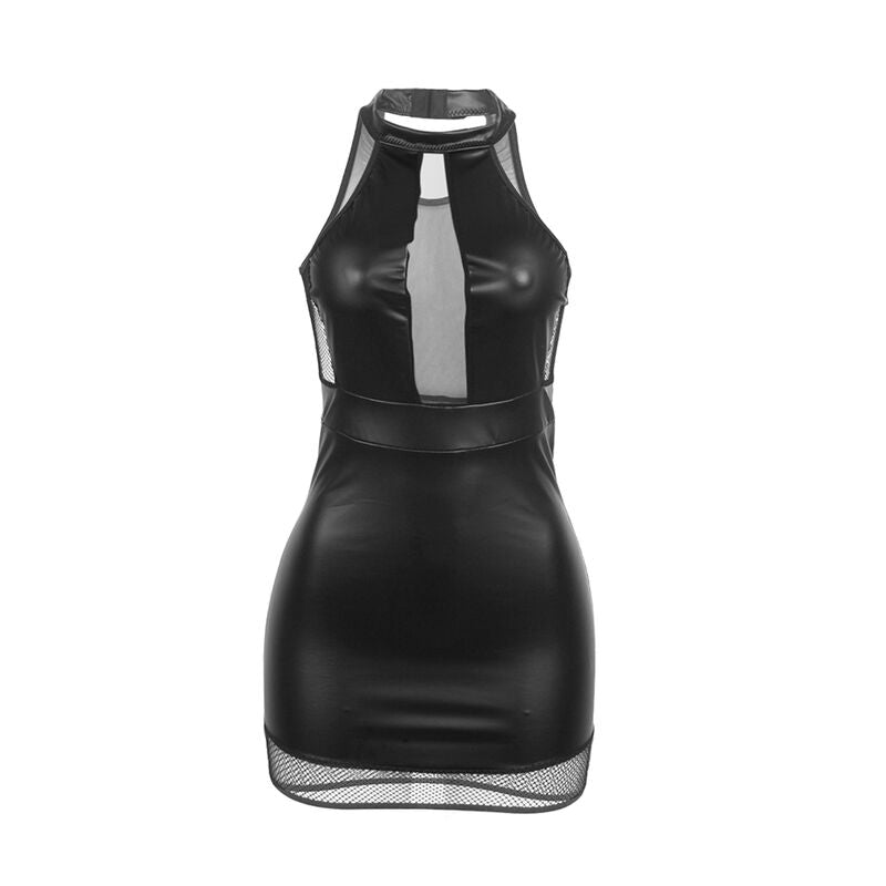 Robe Dos Nu Col Licou Cuir PU et Maille Transparente - Subblime