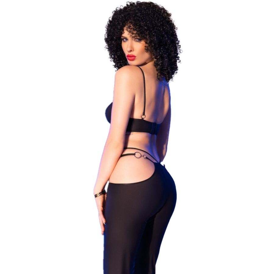 CHILIROSE - CR 4851 ENSEMBLE TOP ET LEGGINGS NOIRS AVEC ACCESSOIRES DORÉS L