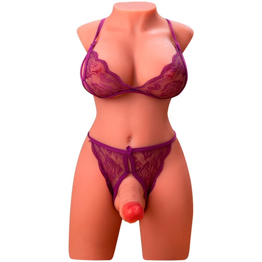 XISE - MIAH LADY BOY TORSE FÉMININ AVEC GODEMICHET VIBRANT ET À POUSSER 55 CM