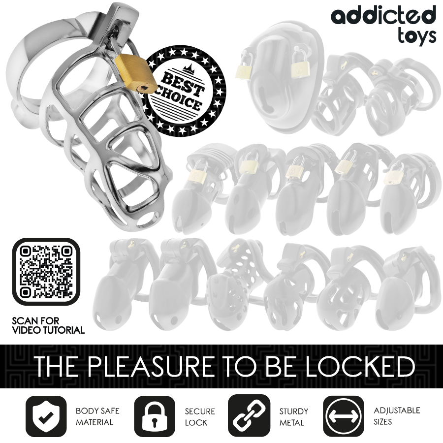 ADDICTED TOYS LOCKED - CAGE À PÉNIS EN MÉTAL AVEC VERROU ARGENT TAILLE S