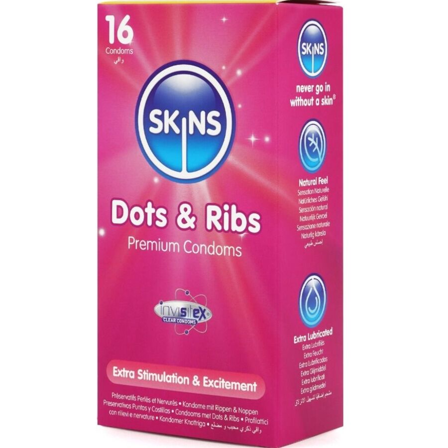 SKINS - PACK DE 16 PRÉSERVATIFS PREMIUM DOTS & RIBS