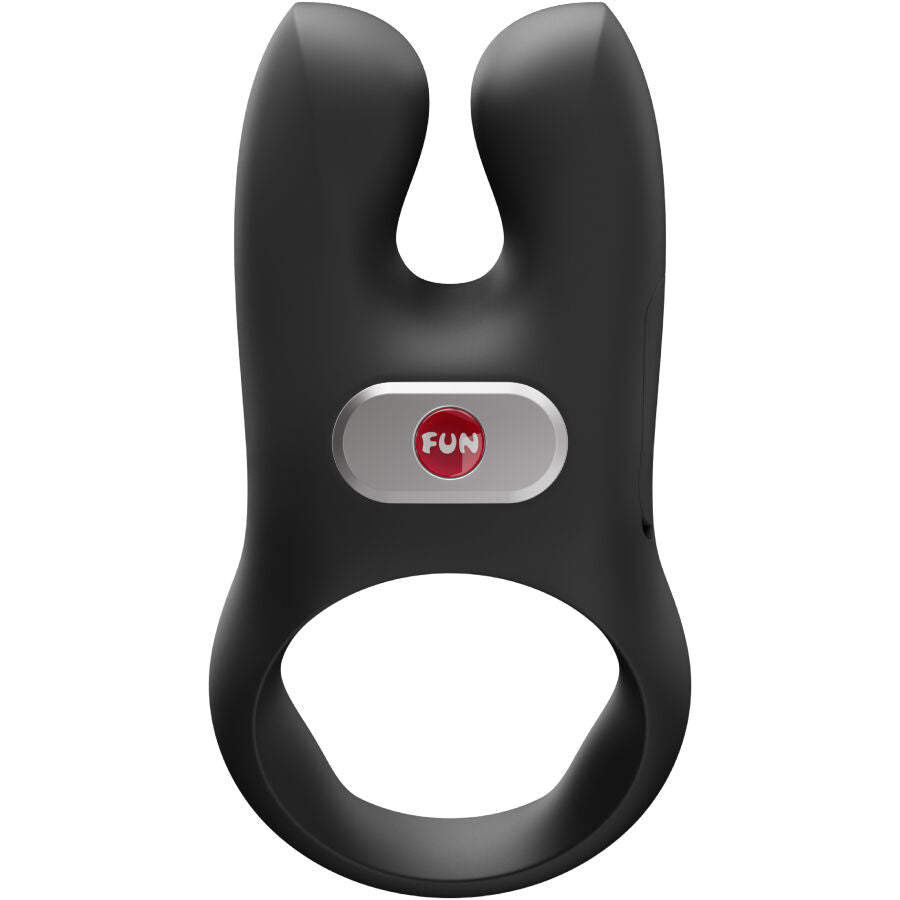 Cockring vibrant NŌS noir de Fun Factory vu de face avec ses deux bras vibrants