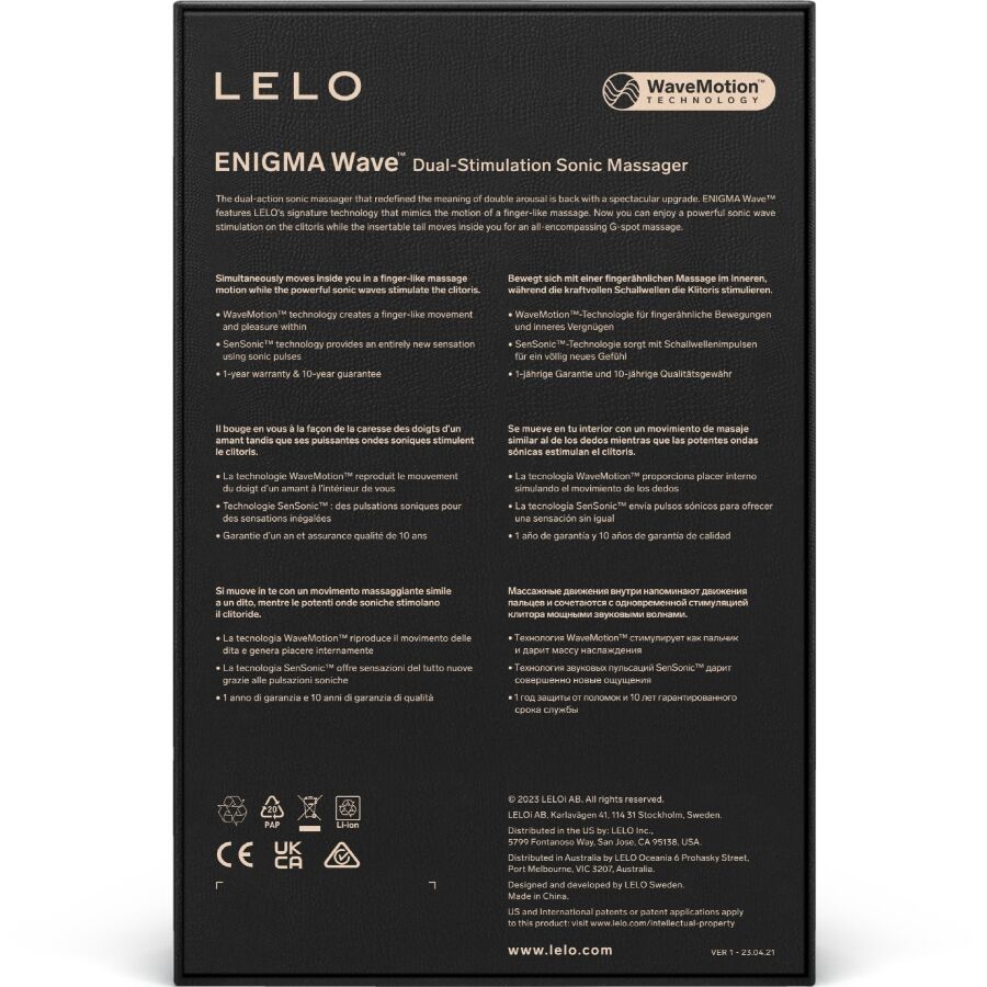 Vibromasseur Sonique Enigma Wave WaveMotion 3 Moteurs 8 Modes - Lelo