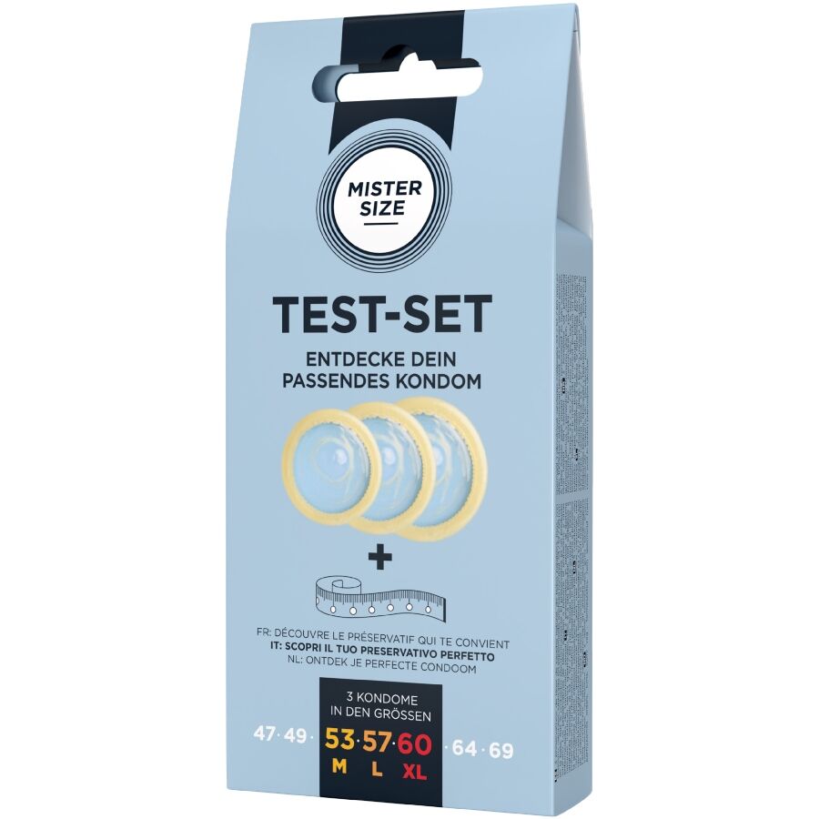 MISTER SIZE - KIT DE TEST : 3 PRÉSERVATIFS DE TAILLES DIFFÉRENTES + MÉLANGE À POINTS