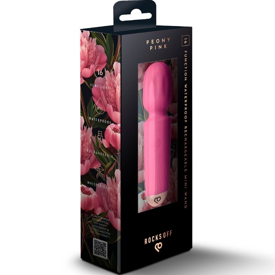 ROCKS-OFF - MINI BAGUETTE RECHARGEABLE 16 FONCTIONS TULIPE NOIRE