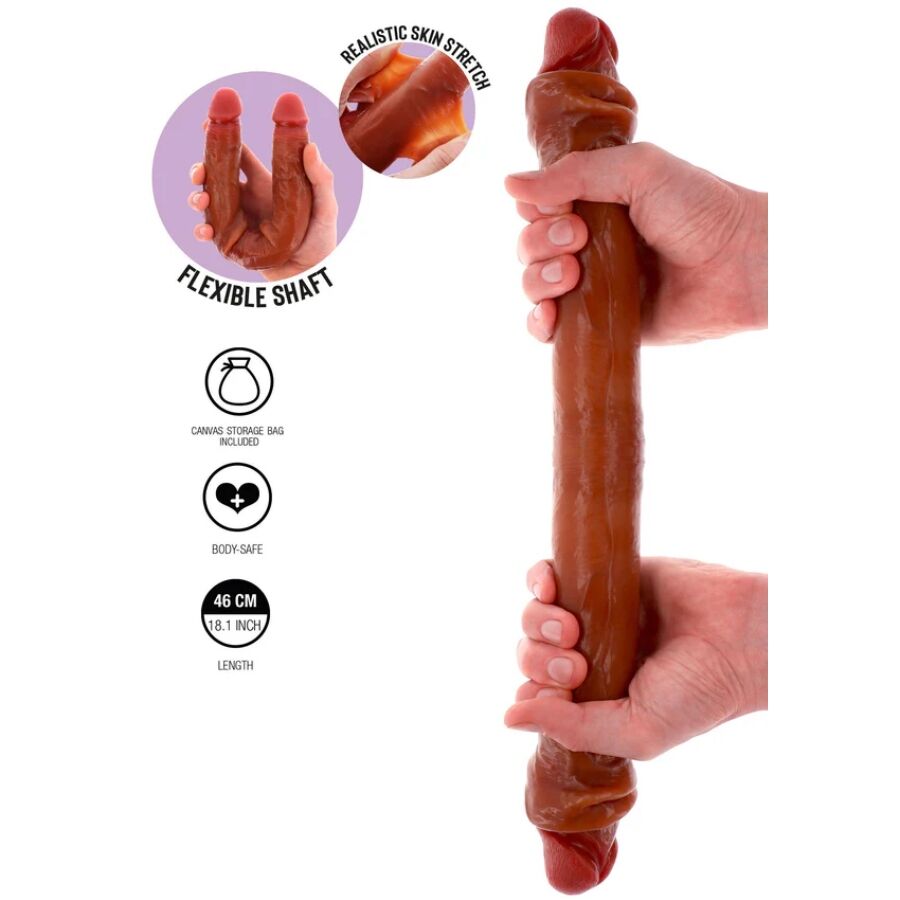 GET REAL - GODEMICHET EN SILICONE À DOUBLE EXTRÉMITÉ CARAMEL 46 CM