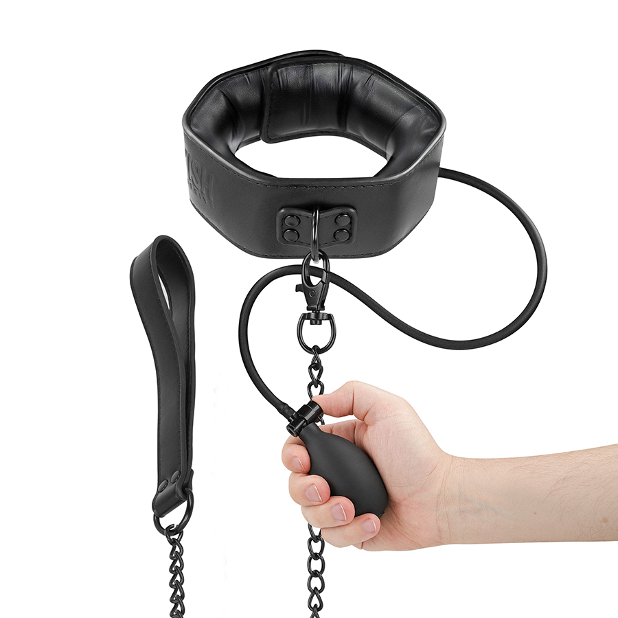 Collier d'Étranglement Gonflable BDSM avec Chaîne Cuir Végan - Fetish Submissive