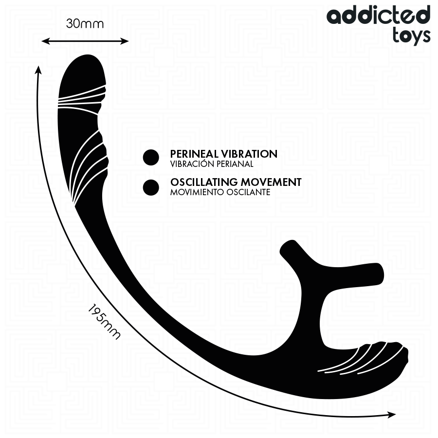 Schéma du stimulateur prostatique Addicted Toys : longueur 195 mm et tige de 30 mm