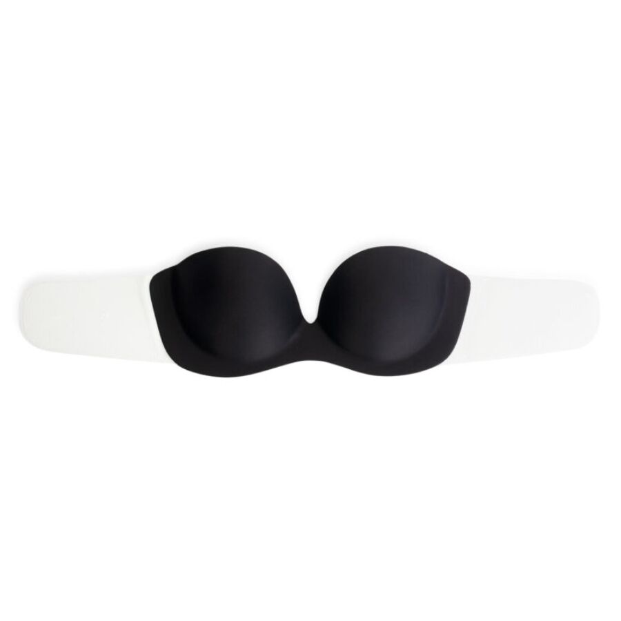 Soutien-gorge adhésif Diva Bra Bye Bra noir à plat avec ses ailes adhésives blanches
