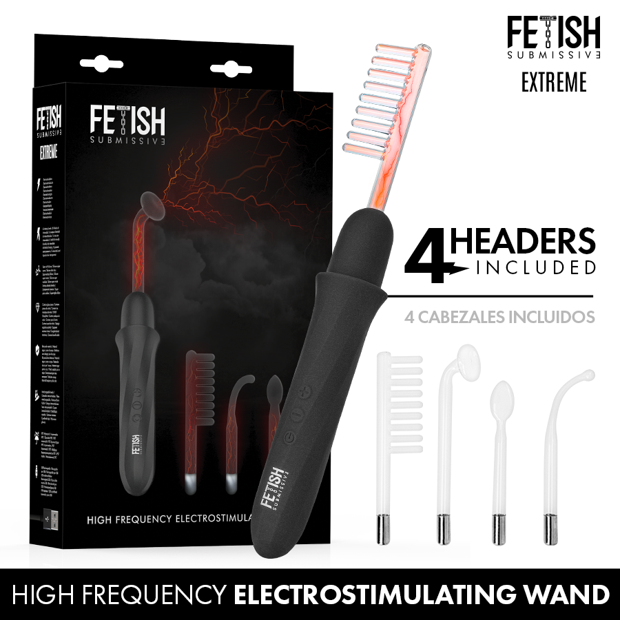Vibromasseur Wand Électrostimulation Haute Fréquence 4 Têtes 6 Intensités - Fetish Submissive Extreme
