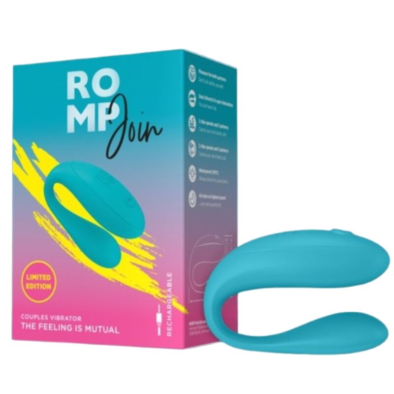 Cockring Vibrant Join Turquoise Étanche 6 Intensités 4 Modes - Romp