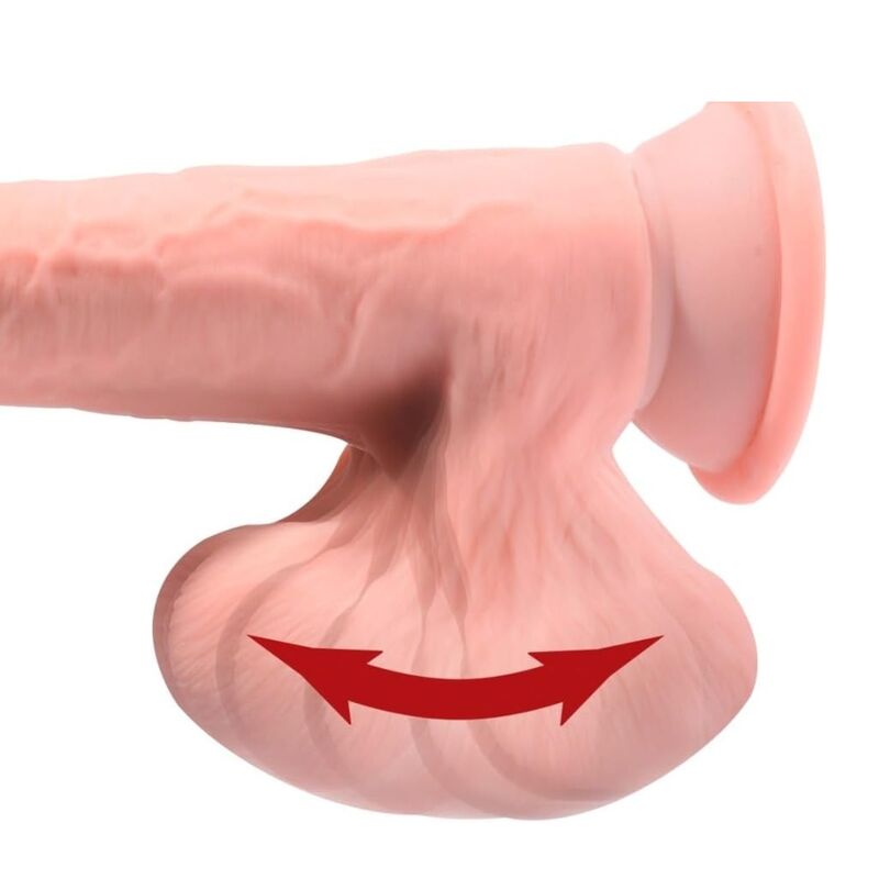 Gros plan des testicules mobiles du gode réaliste King Cock Plus