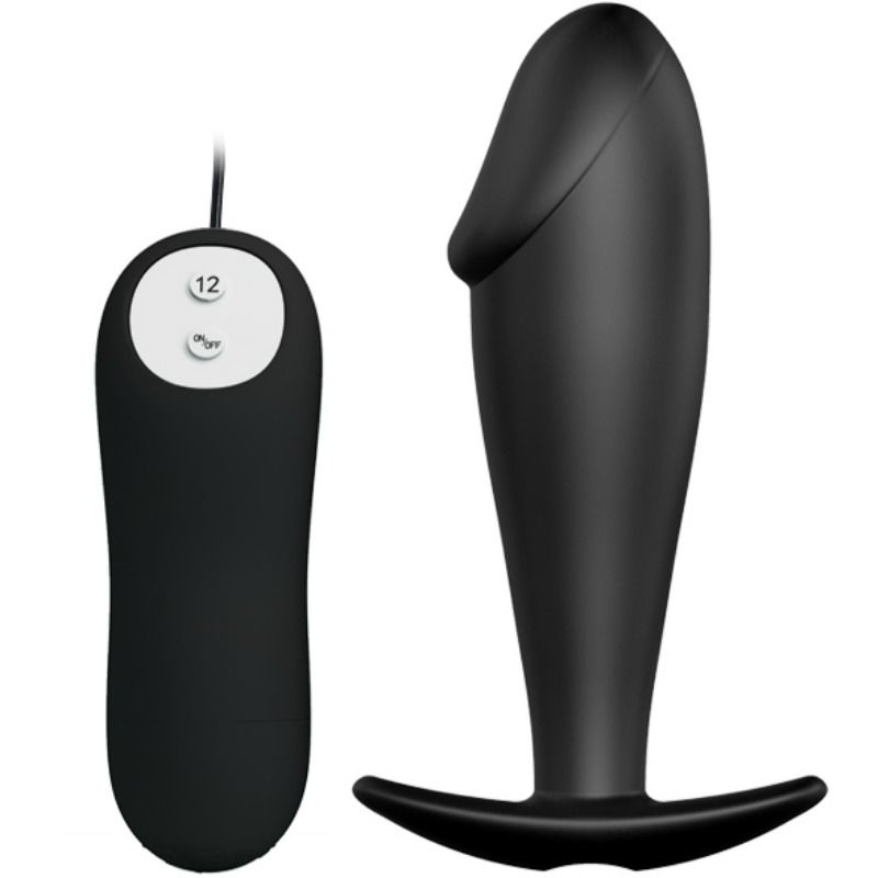 Plug anal en silicone forme pénis et 12 modes de vibration noir