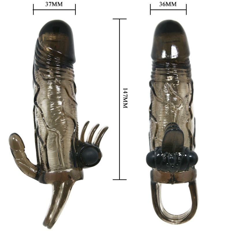 Couvre-pénis brave man avec stimulation clito et anal double bullet noir 16.5 cm