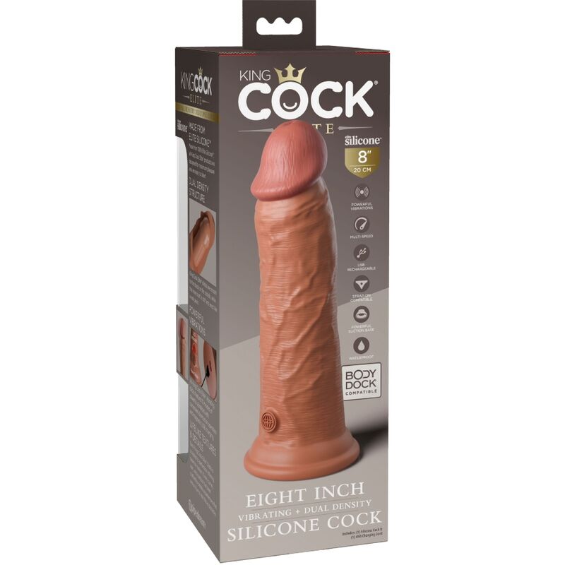 KING COCK - ELITE GODE RÉALISTE VIBRANT & dual SILICONE 20.3 CM CARAMEL