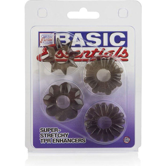Kit 4 Cockrings Texturés Extensibles TPR Essentials de Base - CalExotics