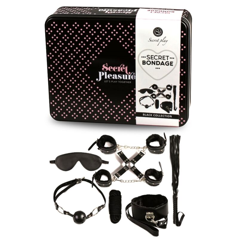 Kit BDSM Bondage 8 Pièces Cuir Synthétique Noir Débutant - Secretplay