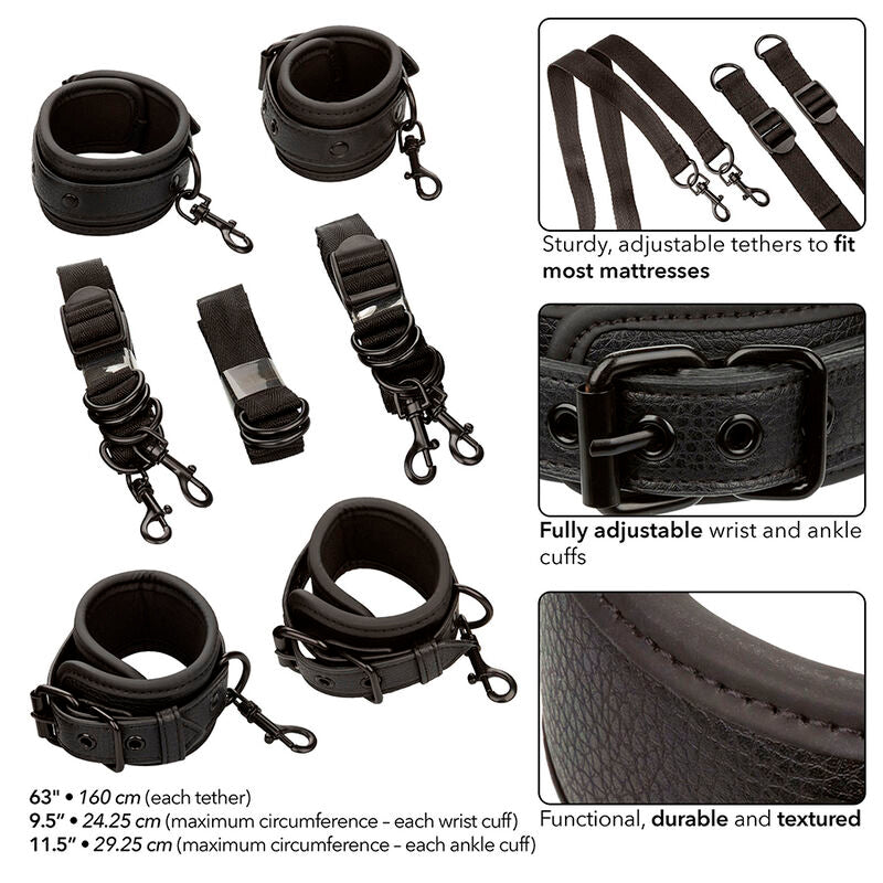 Kit Contention de Lit Nocturnal Cuir 4 Manchettes Réglables - CalExotics