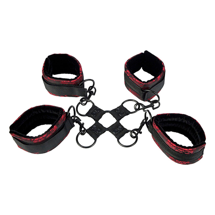 Kit Hog Tie BDSM Scandal 4 Menottes Réglables Brocart - CalExotics