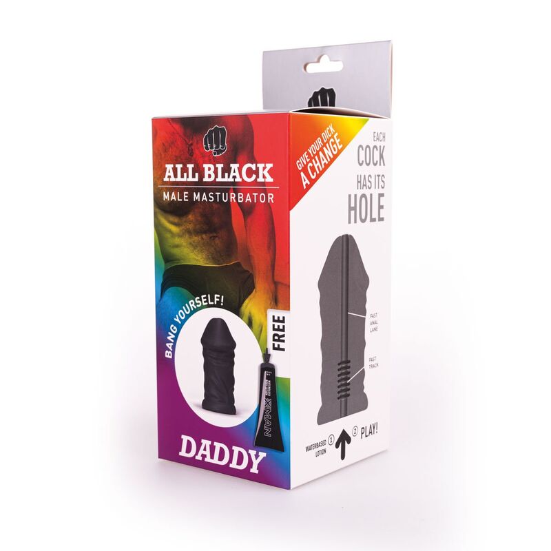 Masturbateur Masculin Daddy Tige Veinée Tête Épaisse 17 cm - All Black