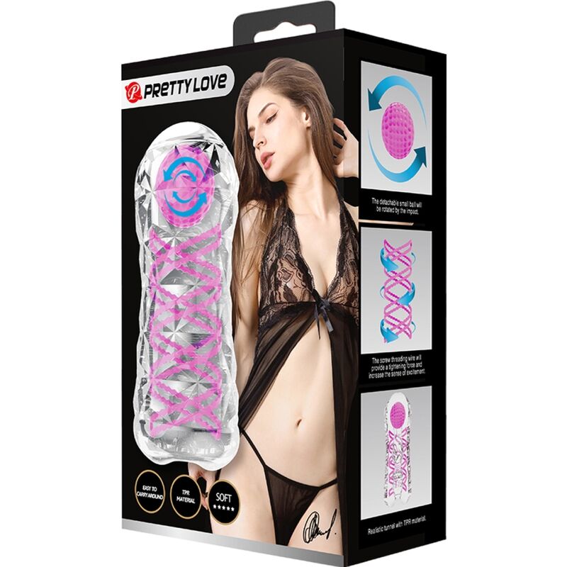 Masturbateur Masculin Spirale Rotative Transparent Texture Interne - Pretty Love