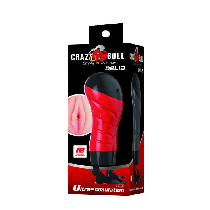 Masturbateur Vibrant Vagin avec Base Ventouse 12 Modes Mains Libres - Crazy Bull