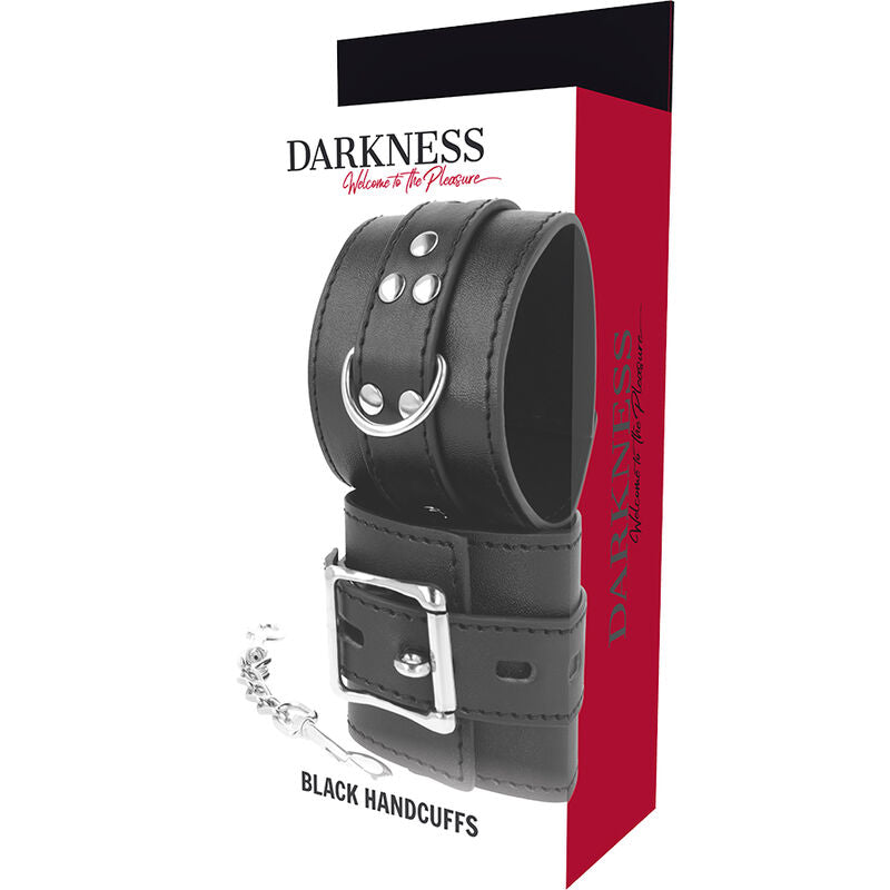 Menottes BDSM Cuir Synthétique Boucles Réglables Néoprène - Darkness