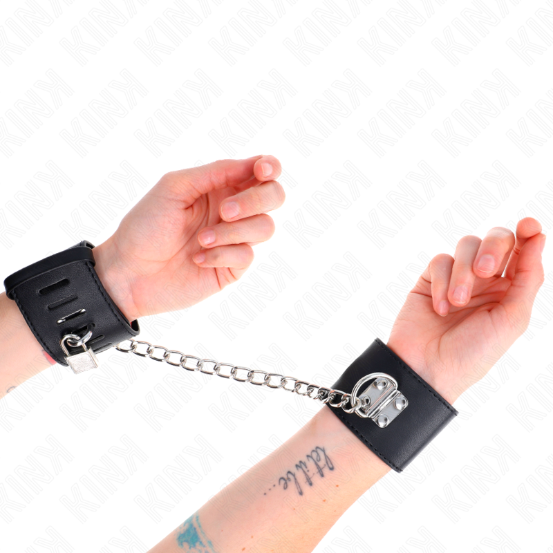 Menottes BDSM Poignets Cuir Chaîne 30 cm Cadenas Réglables - Kink