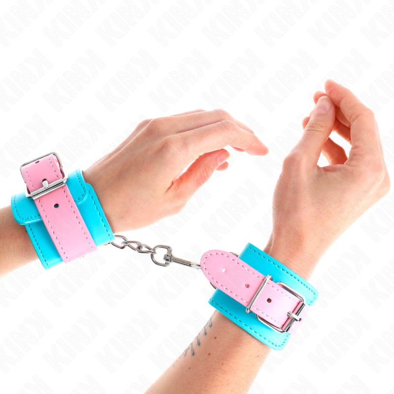 Menottes Poignets BDSM Ajustables Bleu/Rose Confortables 16-28 cm - Kink
