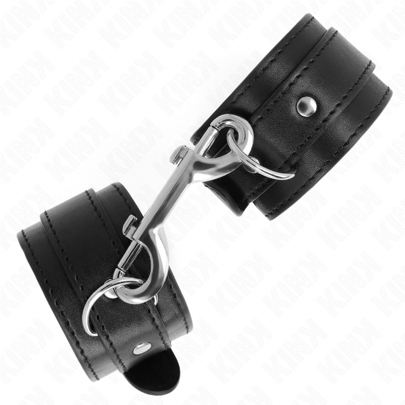 Menottes Poignets BDSM Cuir Rivets Réglables 17-28 cm Noir - Kink