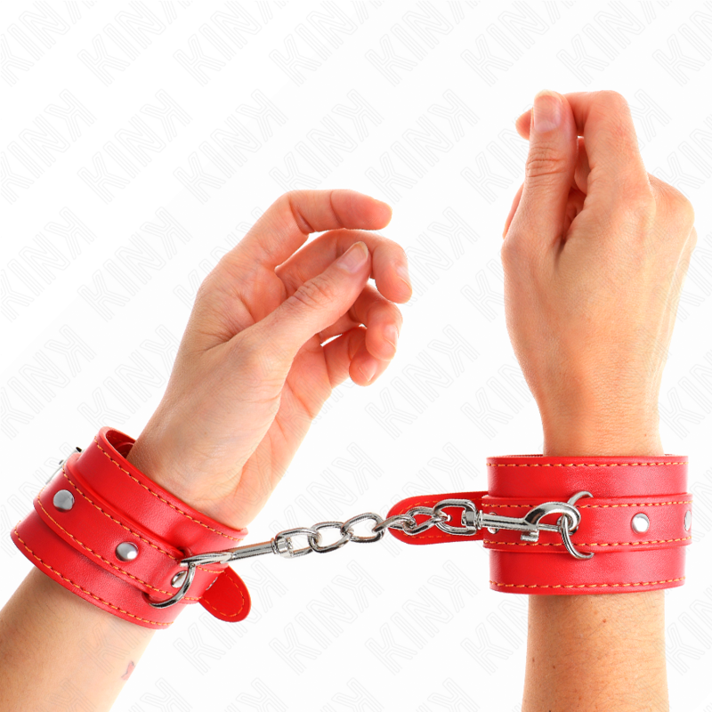 Menottes Poignets BDSM Cuir Rouge Ajustables 21-33 cm - Kink