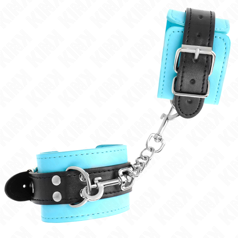 Menottes Poignets BDSM Doublées Fourrure Ajustables Crochet Bleu - Kink