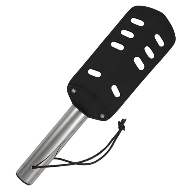 Paddle BDSM Cuir et Acier Inoxydable Trous Noyau Mémoire de Forme - Metal Hard