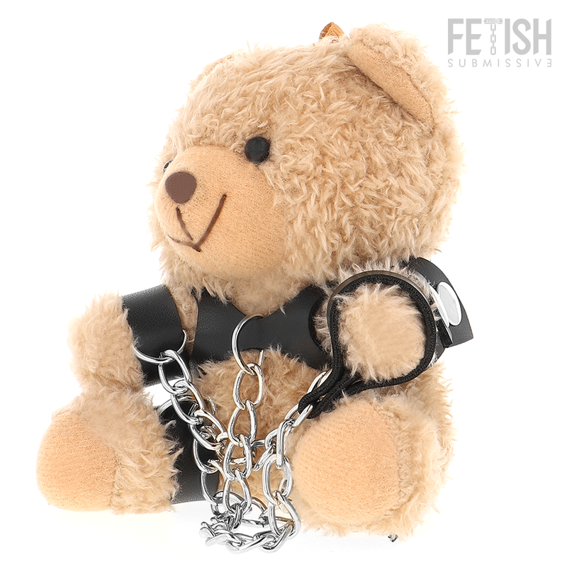 Peluche Ours BDSM Yogi Harnais Cuir et Menottes Porte-Clés - Fetish Submissive
