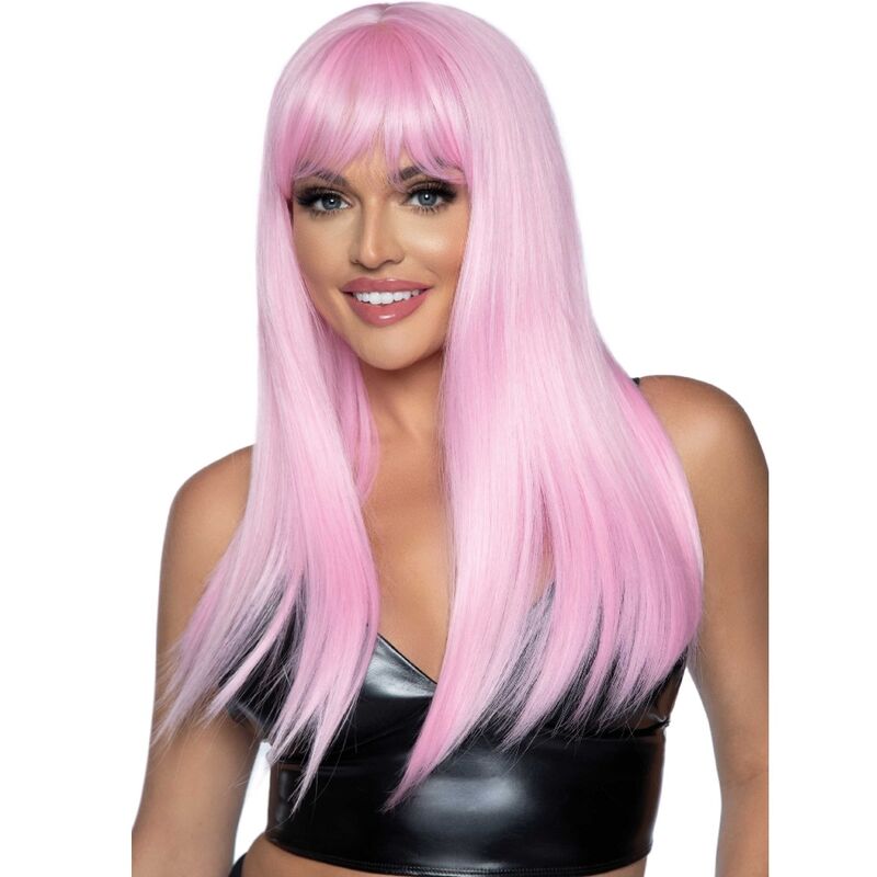 Perruque Longue Lisse Frange Droite Rose Vibrant - Leg Avenue