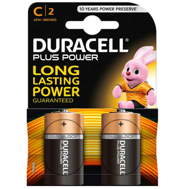 Piles Alcalines Plus Power C LR14 Lot de 2 Longue Durée - Duracell
