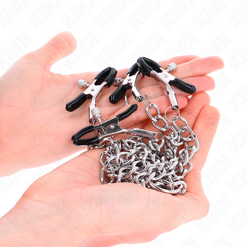 Pinces à Tétons BDSM Chaîne 32 cm avec 4 Pinces et Chaînes 14 cm - Kink