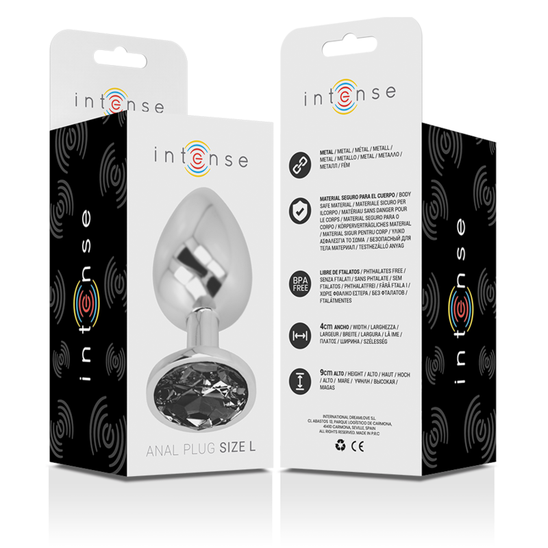 Plug Anal Bijou Métal Aluminium Verre Noir Taille L - Intense