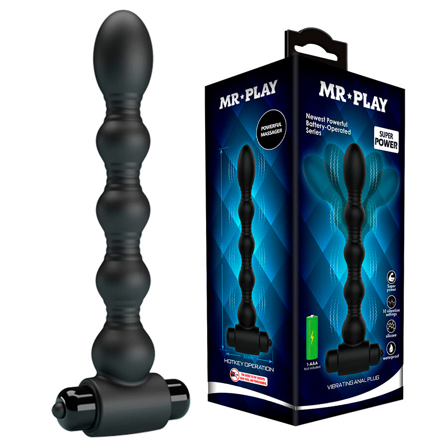 Plug Anal Vibrant à Billes Graduées Base en T 10 Modes - Mr Play