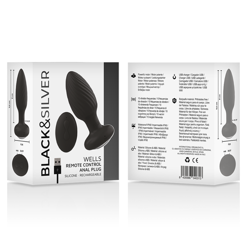 Plug Anal Vibrant Rotatif Wells Télécommande 10 Programmes IPX6 - Black&Silver