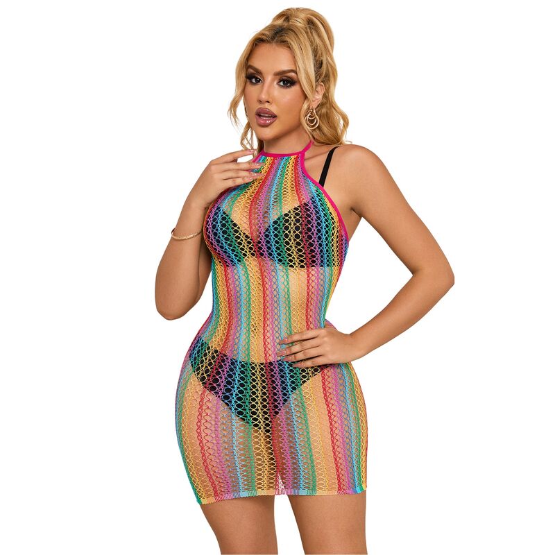 Robe Résille Arc-en-Ciel Sexy Coupe Ajustée Taille Unique - Subblime