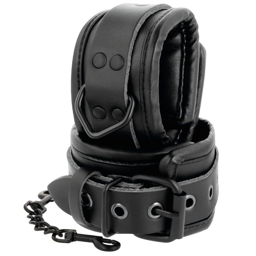 Set BDSM Collier Menottes et Laisse Cuir Taille Unique Ajustable - Darkness