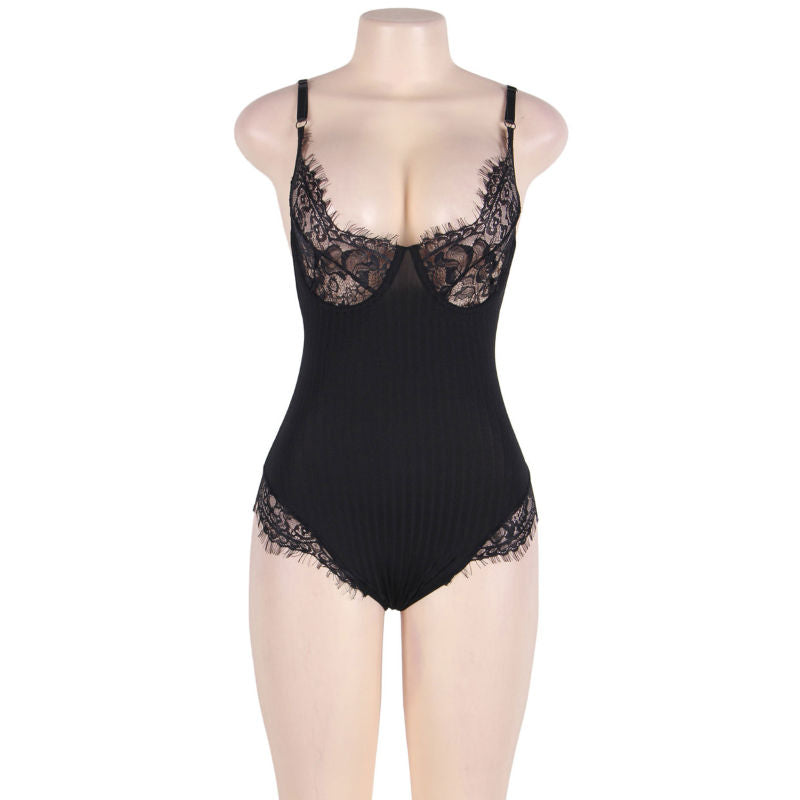 Teddy Sensuel Queen Plus Transparences Dentelle et Franges Noir - Subblime